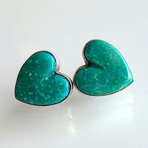 Beautiful 1990's Sterling Silver Heart Shaped Turquoise Navajo Earrings